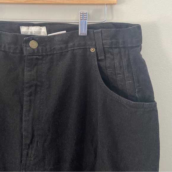 Vintage Cotton Black Denim Hi Rise Straight Leg Pleated Pocket Jean - Picture 3 of 5